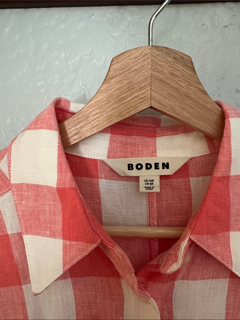 Boden Gingham Rose Red Louise 100% Linen Midi Shirt Dress - Picture 6 of 11
